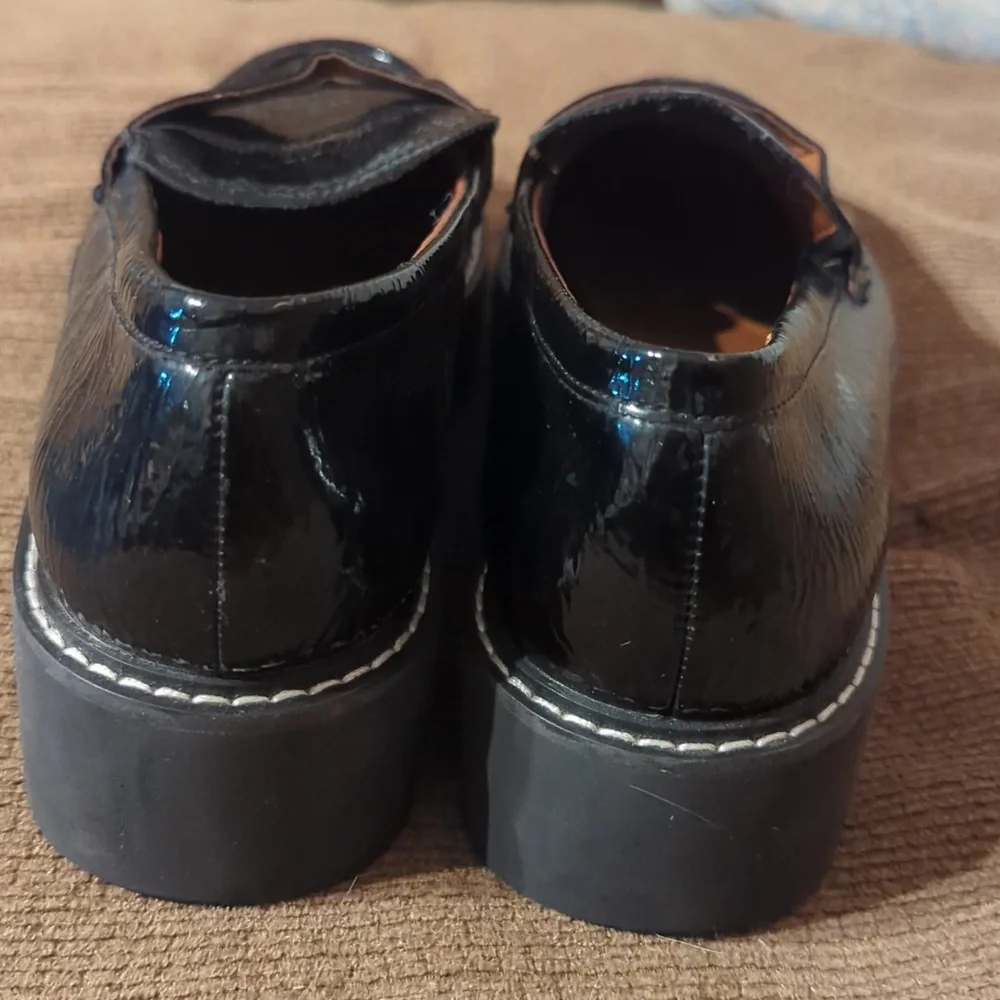 Franco Sarto Women's Shoe Loafer Balin Lug Sole Chunky Black Crinkle Size 8.5‎